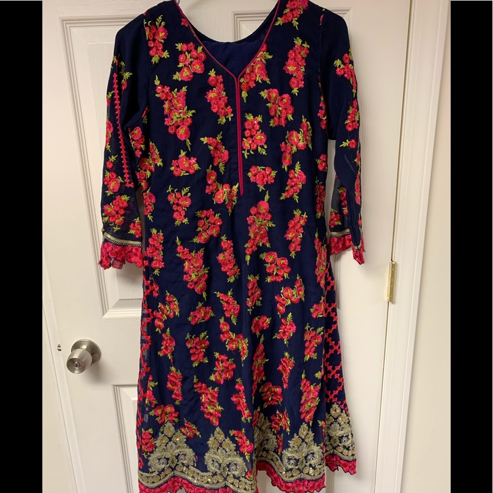Navy Blue Shalwar Kameez Frock S GUC